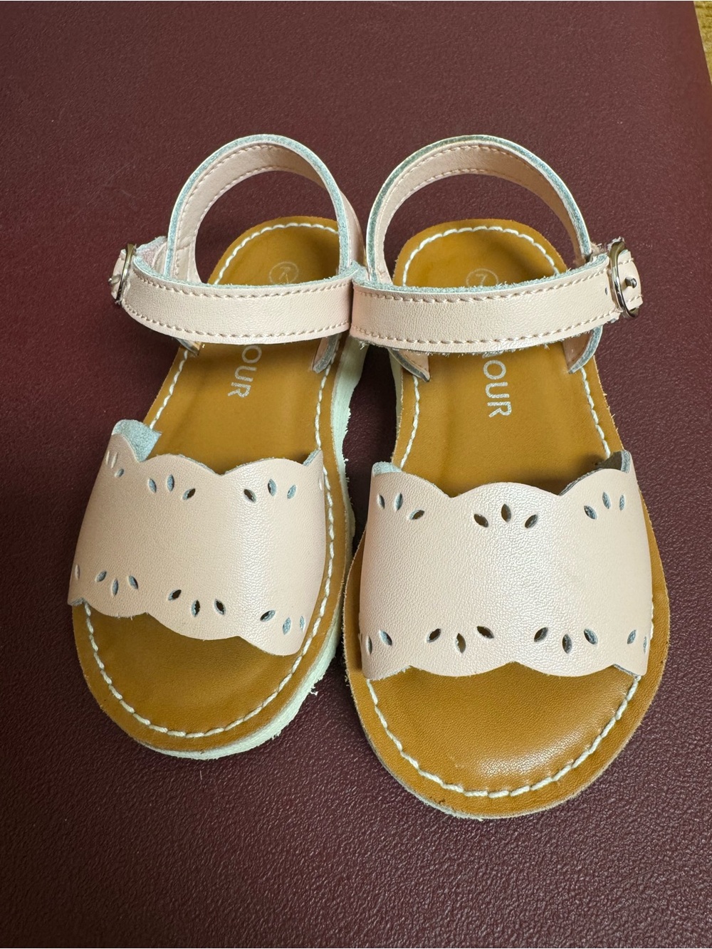 Girls' Blush Pink Scalloped Strap Sandals — Adjustable Comfort